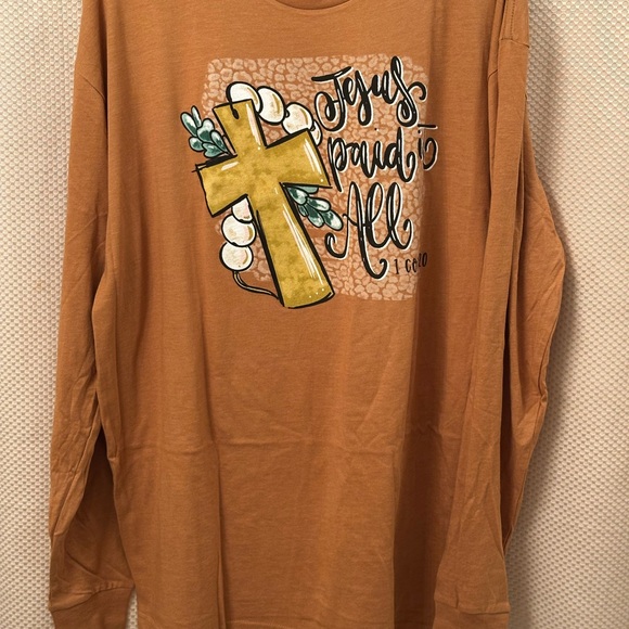 Tops - Inspirational Jesus Paid It All Rust Orange XL Tee